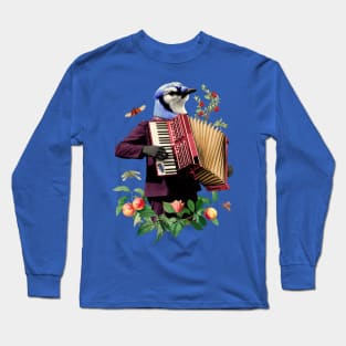 Blue birth with fancy suit playing the accordion funny Long Sleeve T-Shirt